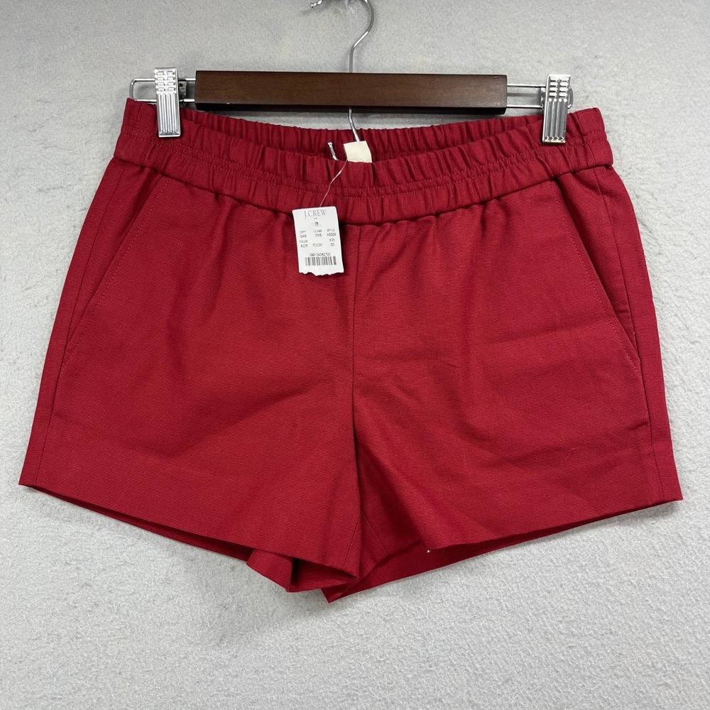 J.Crew Pull-On Shorts Womens 00 Red Cotton Pleated Elastic Waist Preppy Tailored